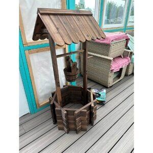 Wishing Well for Outside, Wooden Wishing Well with Adjustable Hanging Bucket